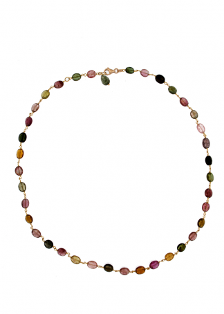 Collana in oro rosa 18kt con tormalina multicolor ovale brio e drop