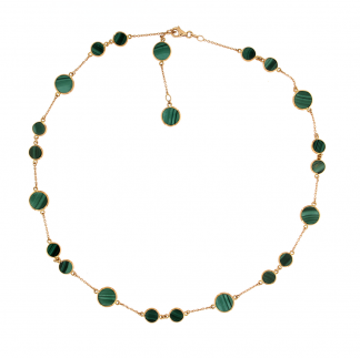 Collana in oro rosa 18kt con piastrine tonde in malachite