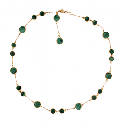 Collana in oro rosa 18kt con piastrine tonde in malachite