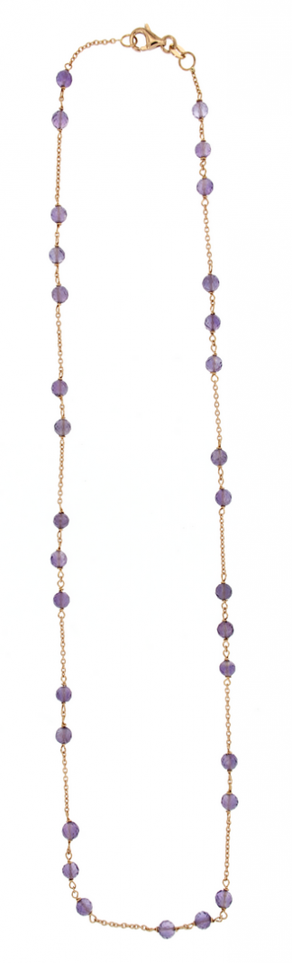Collana in oro rosa 18kt con ametista sfere sfaccettate 3,50mm