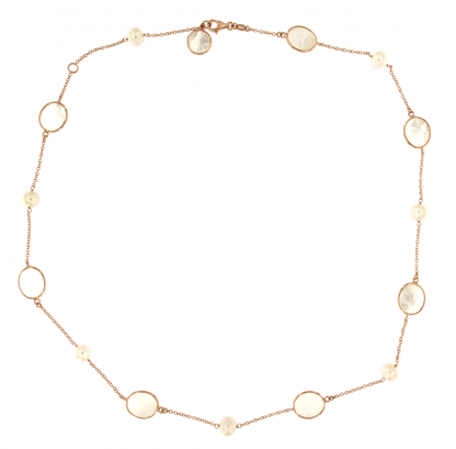 Collana in oro rosa 18kt con madreperla bianca e perle freshwater