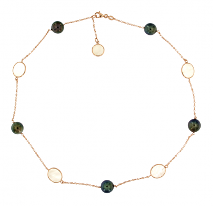 Collana in oro rosa 18kt con madreperla bianca e perle tahiti