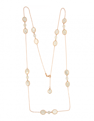 Collana in oro rosa 18kt con madreperla bianca ovale 10x8mm e perle freshwater