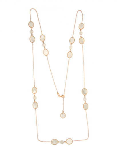 Collana in oro rosa 18kt con madreperla bianca ovale 10x8mm e perle freshwater