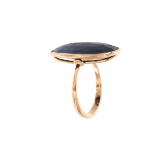 Anello in oro rosa 18kt con zaffiro ovale cab sfacettato 22x16mm