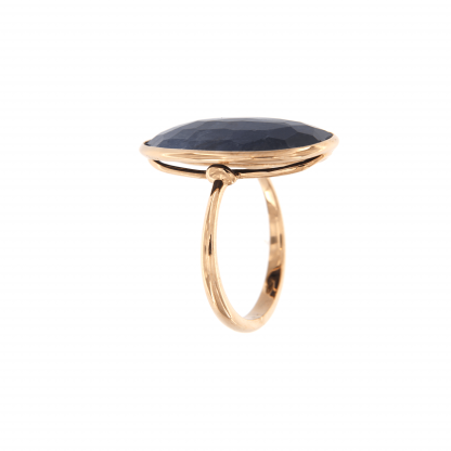 Anello in oro rosa 18kt con zaffiro ovale cab sfacettato 22x16mm