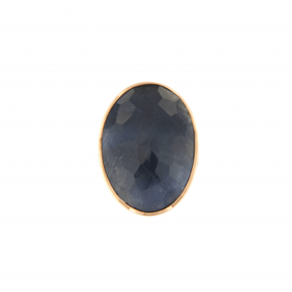 Anello in oro rosa 18kt con zaffiro ovale cab sfacettato 22x16mm