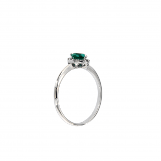 Anello in oro bianco 18kt con smeraldo cuore 5mm e diamanti G VS1