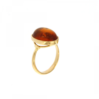 Anello in oro giallo 18kt con ambra ovale 16x12mm