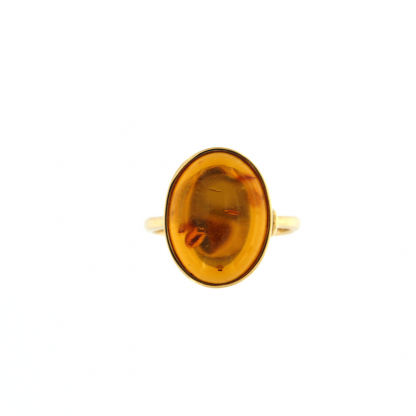 Anello in oro giallo 18kt con ambra ovale 16x12mm