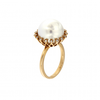 Anello in oro rosa 18kt con perla south sea white e diamanti GVS1