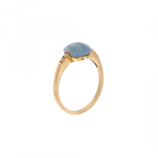 Anello in oro rosa 18kt con acquamarina milk taglio antico cab sfaccettato 8mm e diamanti GVS1