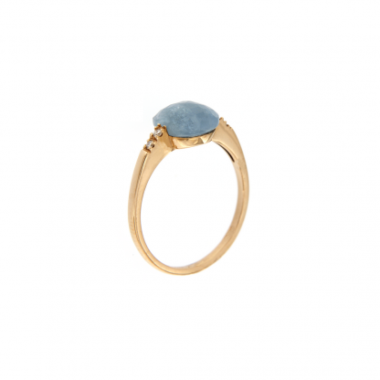 Anello in oro rosa 18kt con acquamarina milk taglio antico cab sfaccettato 8mm e diamanti GVS1