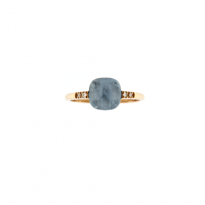 Anello in oro rosa 18kt con acquamarina milk taglio antico cab sfaccettato 8mm e diamanti GVS1