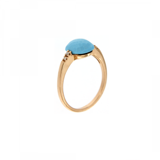 Anello in oro rosa 18kt con turchese taglio antico cab sfaccettato 8mm e diamanti GVS1