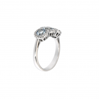 Anello in oro bianco 18kt con acquamarina tondo 5-6mm e diamanti GVS1