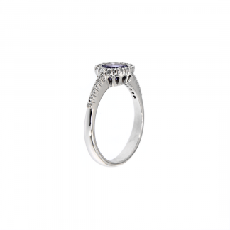 Anello in oro bianco 18kt con tanzanite taglio brillante 6mm e diamanti GVS1