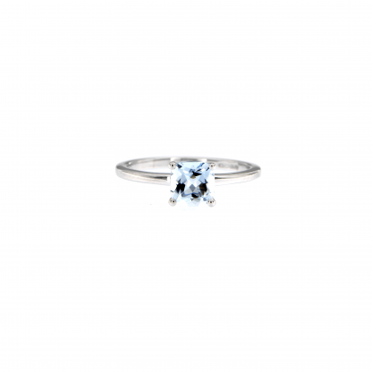 Anello in oro bianco 18kt con acquamarina antico 6mm