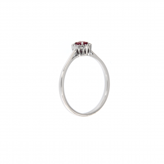 Anello in oro bianco 18kt rubino ovale 4x3mm e diamanti G VS1