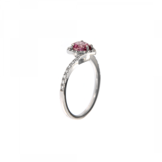 Anello in oro bianco 18kt con topazio rosa taglio cuore 6mm e diamanti G VS1