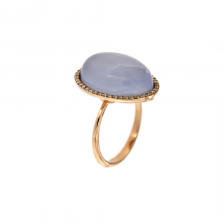Anello in oro rosa 18kt con calcedonio cabochon e diamanti GVS1