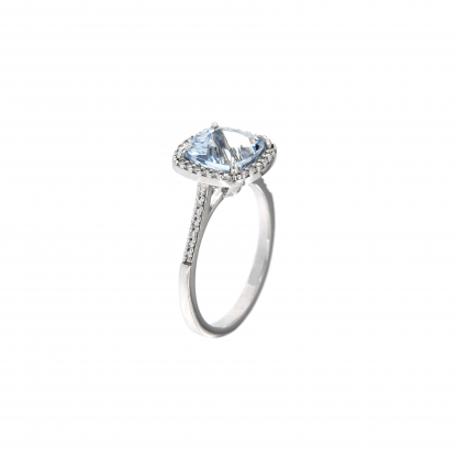Anello in oro bianco 18kt con acquamarina antico 8mm e diamanti GVS1