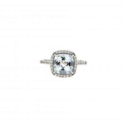 Anello in oro bianco 18kt con acquamarina antico 8mm e diamanti GVS1