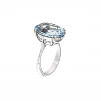 Anello in oro bianco 18kt con acquamarina ovale 16x12mm