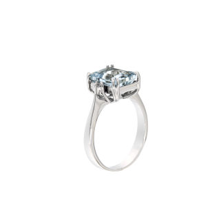 Anello in oro bianco 18kt con acquamarina ottagonale 10x8mm e diamanti GVS1