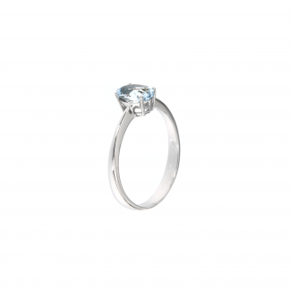 Anello in oro bianco 18kt con acquamarina ovale 7x5mm
