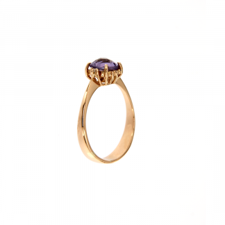 Anello in oro rosa 18kt con ametista antico brio 6x6mm e diamanti GVS1