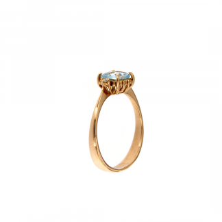 Anello in oro rosa 18kt con topazio azzurro antico brio 6x6mm e diamanti GVS1