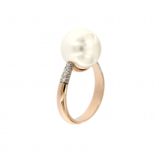Anello in oro bianco 18kt con perla south sea white e diamanti GVS1
