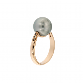 Anello in oro bianco 18kt con perla south sea chocolate e diamanti GVS1