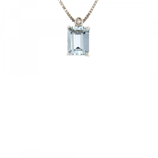Pendente in oro bianco 18kt con acquamarina ottagonale 8x6mm e diamanti GVS1