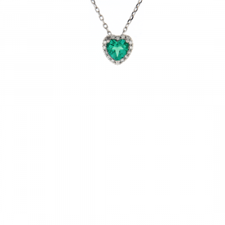 Pendente in oro bianco 18kt con smeraldo taglio cuore 5mm e diamanti GVS1