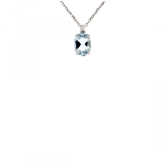 Pendente in oro bianco 18kt con acquamarina ovale 7x5mm e diamanti GVS1