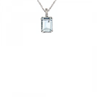 Pendente in oro bianco 18kt con acquamarina ottagonale 8x6mm e diamanti GVS1