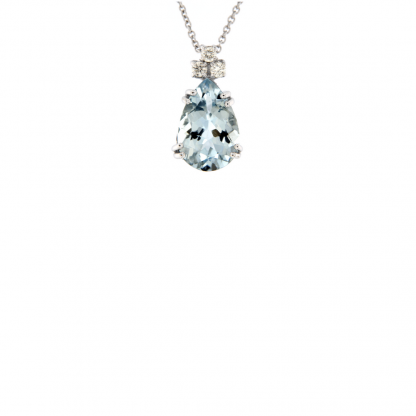 Pendente in oro bianco 18kt con acquamarina taglio goccia 12x8mm e diamanti GVS1