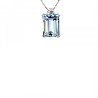 Pendente in oro bianco 18kt con acquamarina ottagonale 14x10mm e diamanti GVS1