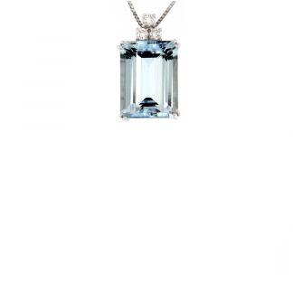 Pendente in oro bianco 18kt con acquamarina ottagonale 16x12mm e diamanti GVS1