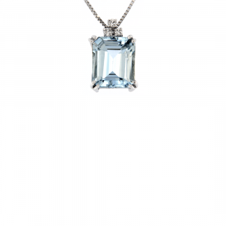 Pendente in oro bianco 18kt con acquamarina ottagonale 12x10mm e diamanti GVS1