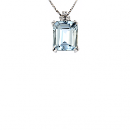 Pendente in oro bianco 18kt con acquamarina ottagonale 12x10mm e diamanti GVS1