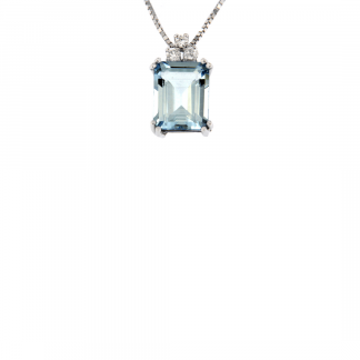 Pendente in oro bianco 18kt con acquamarina ottagonale 10x8mm e diamanti GVS1