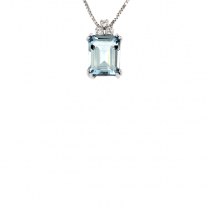Pendente in oro bianco 18kt con acquamarina ottagonale 10x8mm e diamanti GVS1
