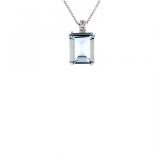 Pendente in oro bianco 18kt con acquamarina ottagonale 2,90ct 10x8mm e diamanti GVS1