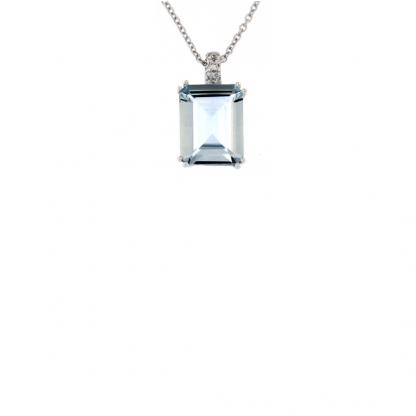 Pendente in oro bianco 18kt con acquamarina ottagonale 2,90ct 10x8mm e diamanti GVS1