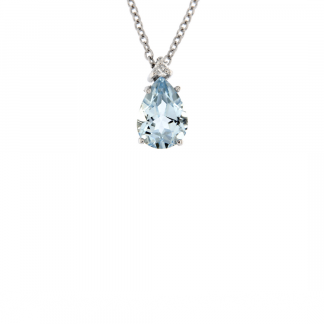 Pendente in oro bianco 18kt con acquamarina taglio goccia 7x5mm e diamanti GVS1