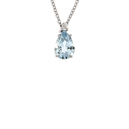 Pendente in oro bianco 18kt con acquamarina taglio goccia 7x5mm e diamanti GVS1