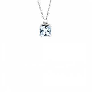 Pendente in oro bianco 18kt con acquamarina carrè 1,00 ct e diamanti GVS1